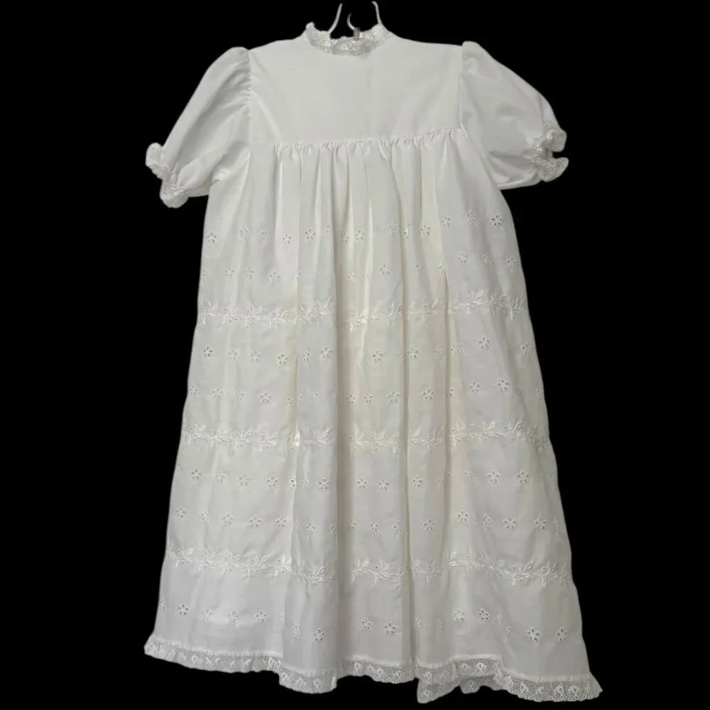 Vintage Madonna 4 Piece Infant Baptismal Christening Dress/Slip/Cap Eyelet Lace.